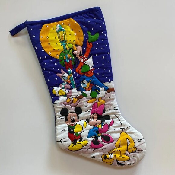 90s Disney Christmas Stocking Xmas Holiday Quilted Decor Carolling - Picture 1 of 4